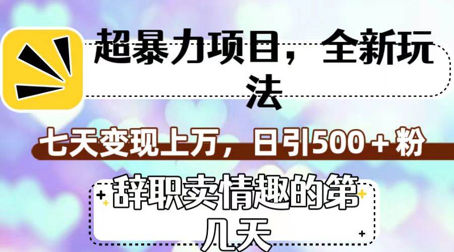 超暴利项目，全新玩法（辞职卖情趣的第几天），七天变现上万，日引500+粉-淘金创客