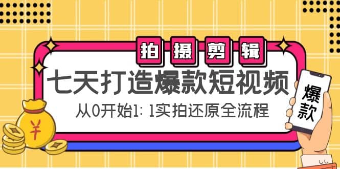 七天打造爆款短视频：拍摄+剪辑实操，从0开始1:1实拍还原实操全流程-淘金创客