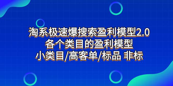 淘系极速爆搜索盈利模型2.0，各个类目的盈利模型，小类目/高客单/标品 非标-淘金创客