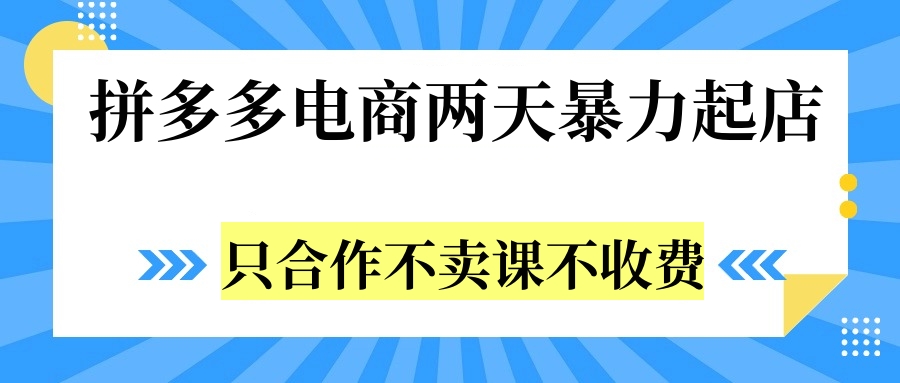 拼多多两天暴力起店，只合作不卖课不收费-淘金创客