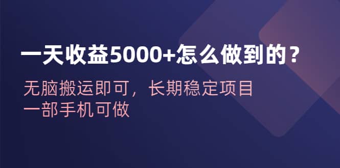 一天收益5000+怎么做到的？无脑搬运即可，长期稳定项目，一部手机可做-淘金创客
