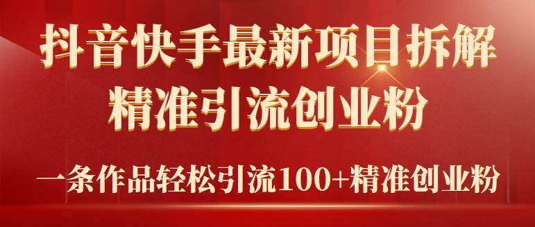 2024年抖音快手最新项目拆解视频引流创业粉，一天轻松引流精准创业粉100+-淘金创客
