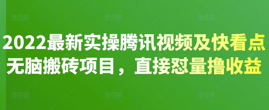 2022最新实操腾讯视频及快看点无脑搬砖项目，直接怼量撸收益-淘金创客