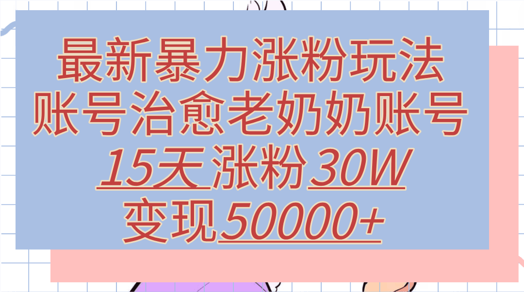 最新暴力涨粉玩法，治愈老奶奶账号，15天涨粉30W，变现50000+【揭秘】-淘金创客