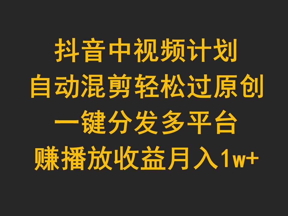 抖音中视频计划，自动混剪轻松过原创，一键分发多平台赚播放收益，月入1w+-淘金创客