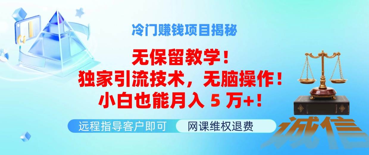 冷门赚钱项目无保留教学！独家引流技术，无脑操作！小白也能月入5万+！-淘金创客