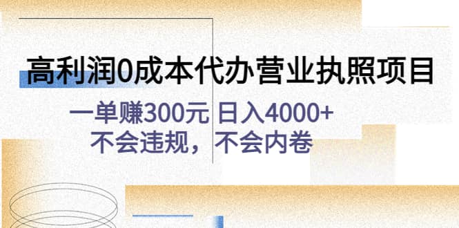 高利润0成本代办营业执照项目：不会违规，不会内卷-淘金创客