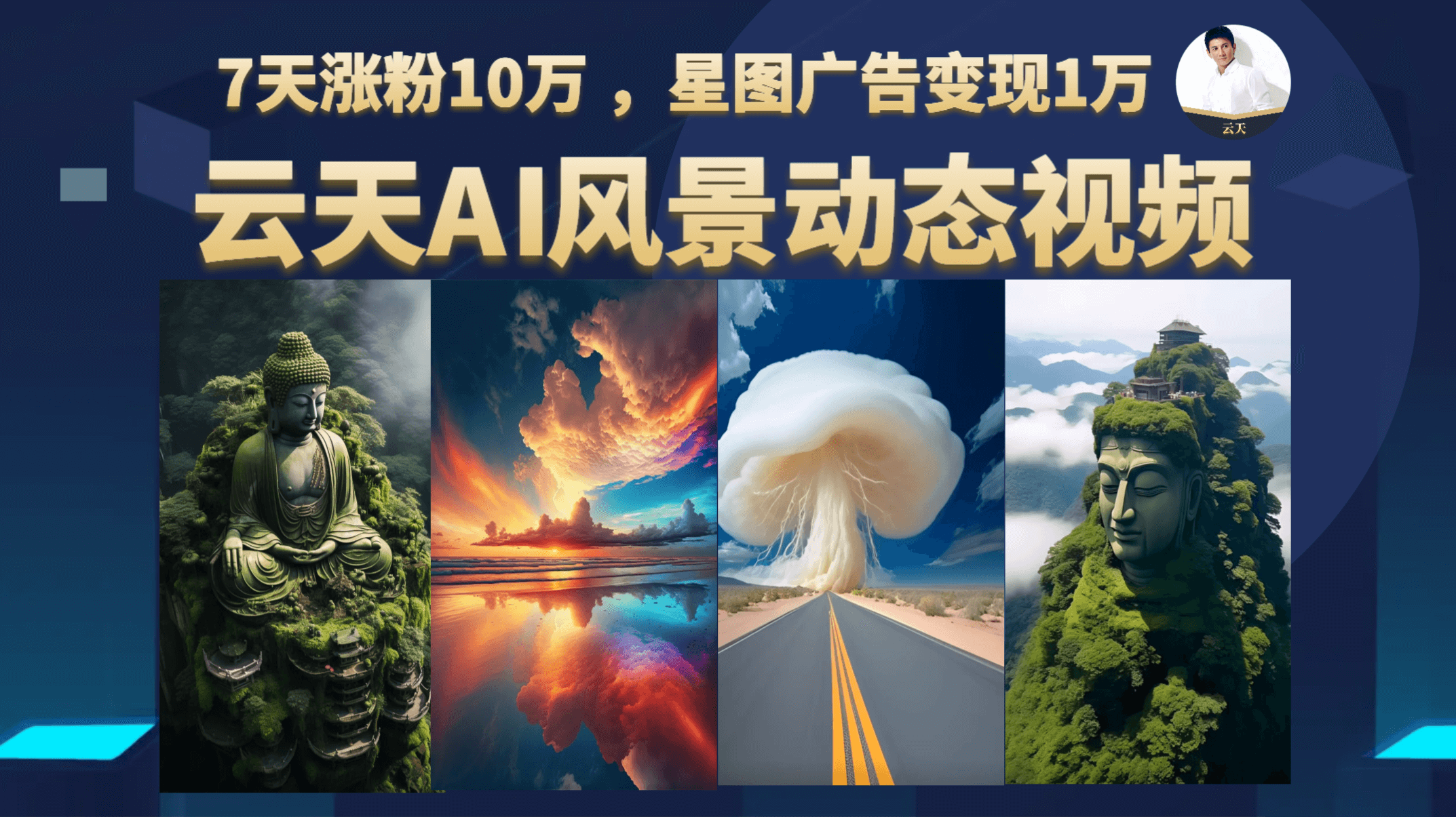 云天AI风景动图视频制作，7天涨粉10万 ，星图广告变现1万-淘金创客
