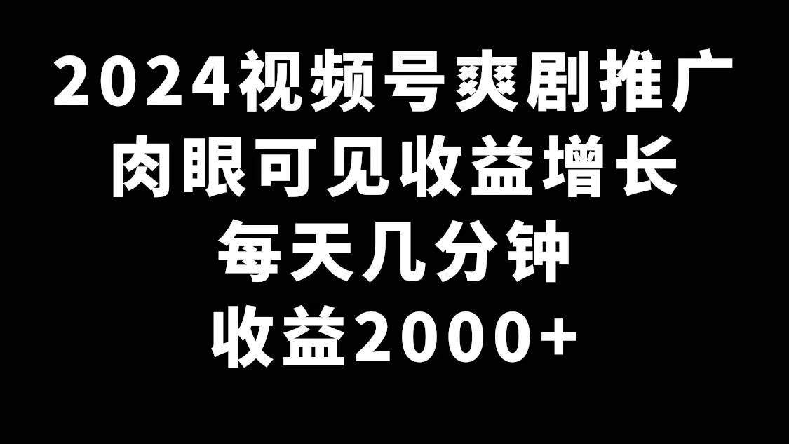 2024视频号爽剧推广，肉眼可见的收益增长，每天几分钟收益2000+-淘金创客