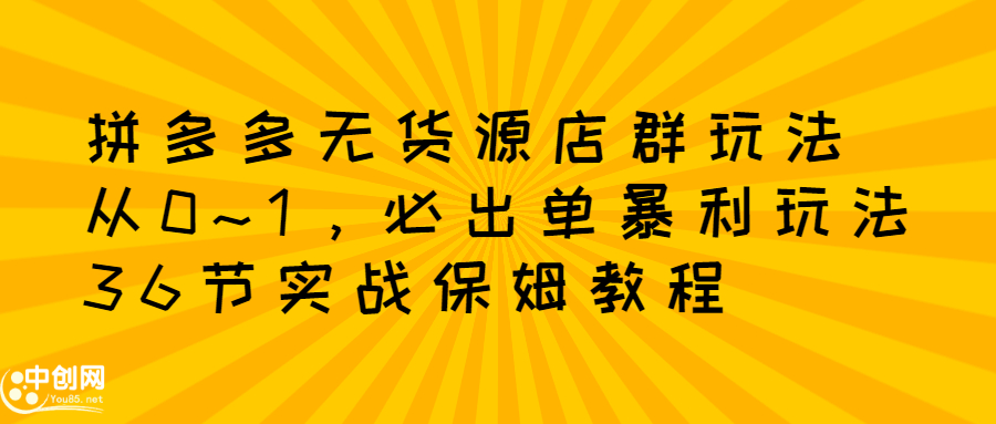 拼多多无货源店群玩法：从0~1，36节实战保姆教程，​极速起店必出单-淘金创客