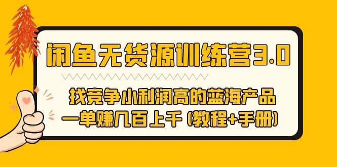 闲鱼无货源训练营3.0 找竞争小利润高的蓝海产品 一单赚几百上千(教程+手册)-淘金创客