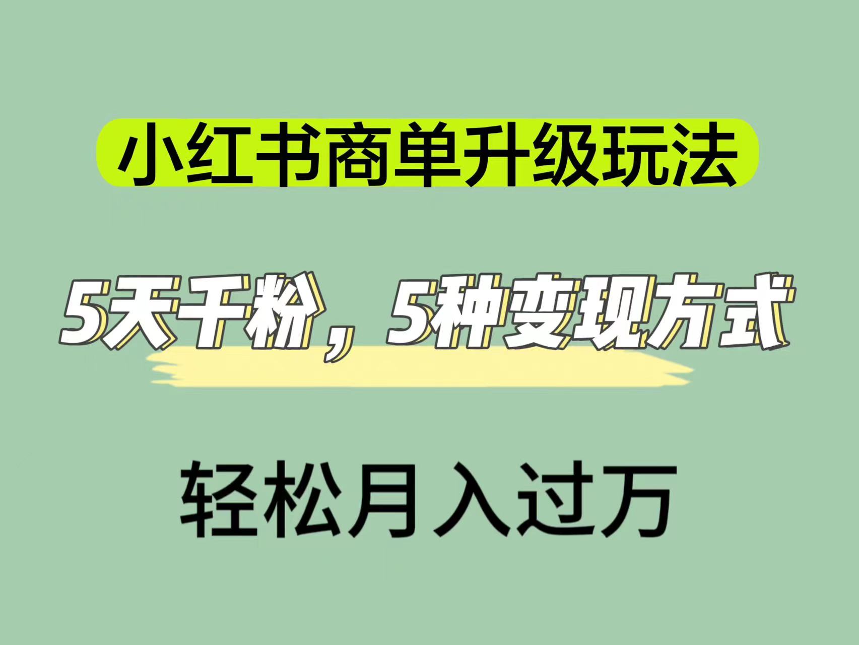 小红书商单升级玩法，5天千粉，5种变现渠道，轻松月入1万+-淘金创客