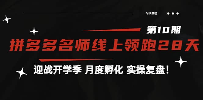 《拼多多名师线上领跑28天-第10期》迎战开学季 月度孵化 实操复盘！-淘金创客