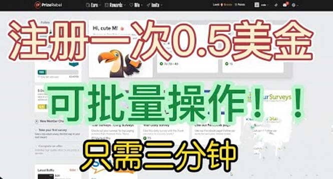 国外项目注册一次0.5美金 只需三分钟无脑操作 可批量放大 小白工作室福利-淘金创客