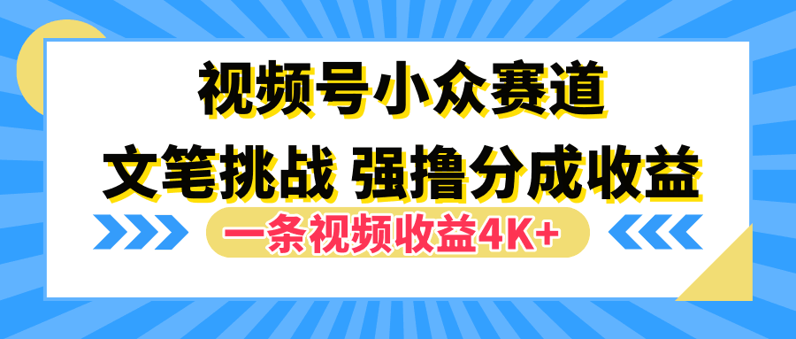 视频号小众赛道，文笔挑战，一条视频收益4K+-淘金创客