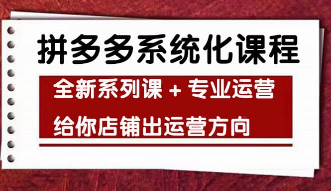 车神陪跑，拼多多系统化课程，全新系列课+专业运营给你店铺出运营方向-淘金创客