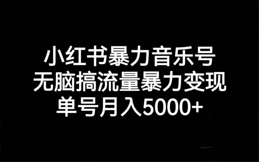 小红书暴力音乐号，无脑搞流量暴力变现，单号月入5000+-淘金创客