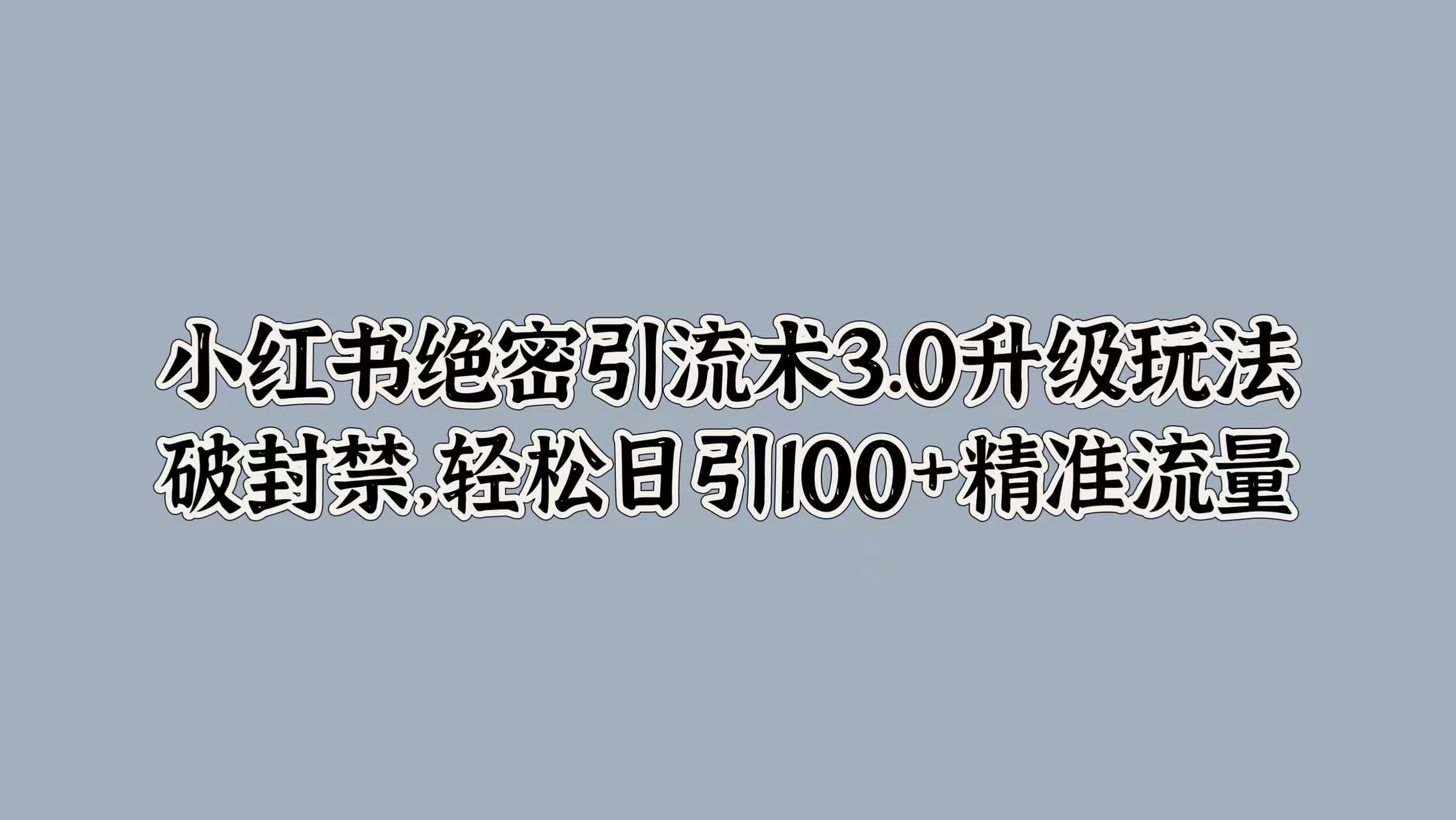 小红书绝密引流术3.0升级玩法，破封禁，轻松日引100+精准流量-淘金创客