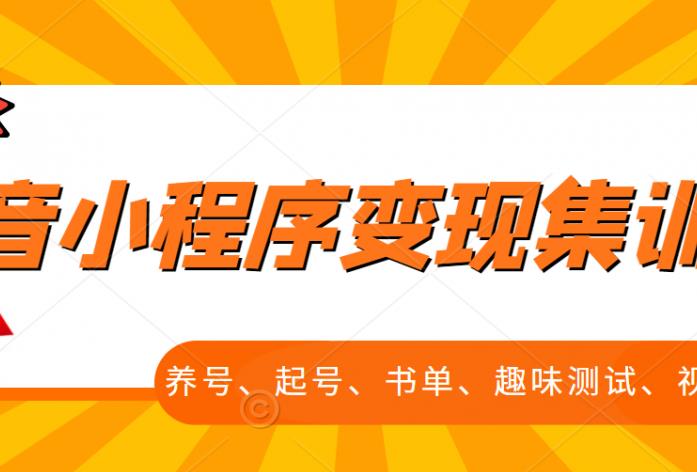 抖音小程序变现集训课，养号、起号、书单、趣味测试、视频剪辑，全套流程-淘金创客