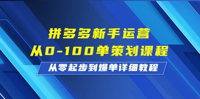 拼多多新手运营从0-100单策划课程，从零起步到爆单详细教程-淘金创客