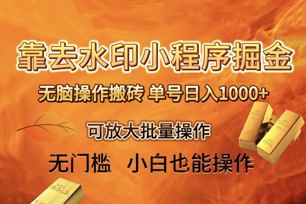 去水印小程序+拼多多 无脑搬砖 ，单号日入1000+ 保姆级教程 可放大批量操作-淘金创客