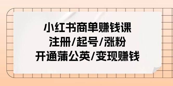 小红书商单赚钱课：注册/起号/涨粉/开通蒲公英/变现赚钱（25节课）-淘金创客