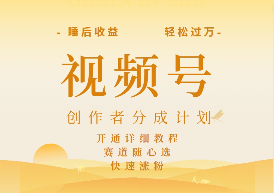 详解视频号创作者分成计划，暴力起号，可同步多平台，实现睡后收入2W+，看懂即可操作！-淘金创客