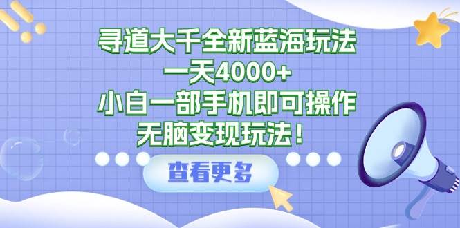 寻道大千全新蓝海玩法，一天4000+，小白一部手机即可操作，无脑变现玩法！-淘金创客