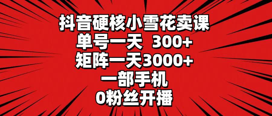 抖音硬核小雪花卖课，单号一天300+，矩阵一天3000+，一部手机0粉丝开播-淘金创客