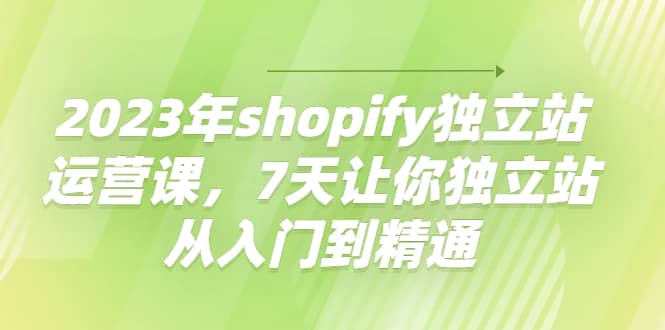 2023年shopify独立站运营课，7天让你独立站从入门到精通-淘金创客