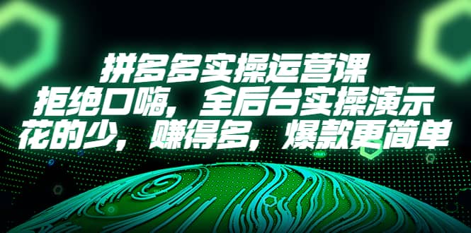 拼多多实操运营课：拒绝口嗨，全后台实操演示，花的少，赚得多，爆款更简单-淘金创客