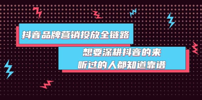 抖音品牌营销投放全链路：想要深耕抖音的来，听过的人都知道靠谱-淘金创客