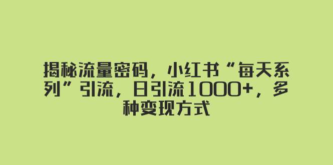 揭秘流量密码，小红书“每天系列”引流，日引流1000+，多种变现方式-淘金创客