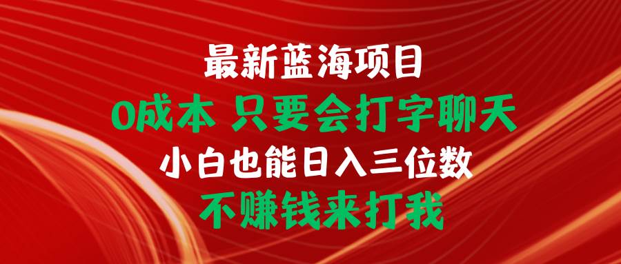 最新蓝海项目 0成本 只要会打字聊天 小白也能日入三位数 不赚钱来打我-淘金创客