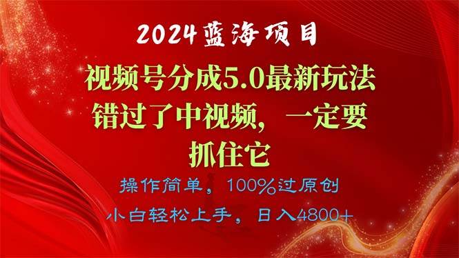 2024蓝海项目，视频号分成计划5.0最新玩法，错过了中视频，一定要抓住…-淘金创客