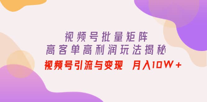 视频号批量矩阵的高客单高利润玩法揭秘-淘金创客