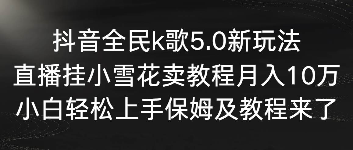 抖音全民k歌5.0新玩法，直播挂小雪花卖教程月入10万，小白轻松上手，保…-淘金创客