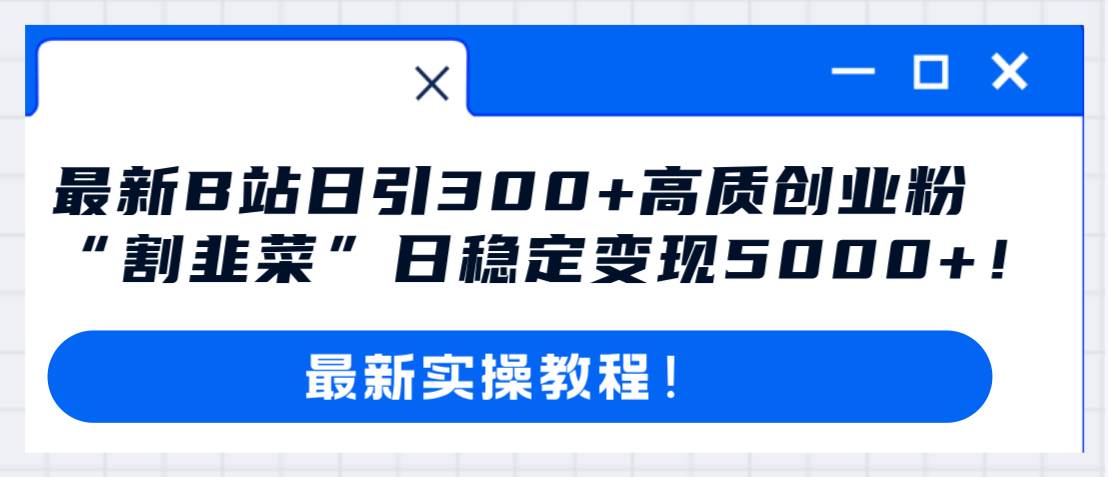 最新B站日引300+高质创业粉教程！“割韭菜”日稳定变现5000+！-淘金创客