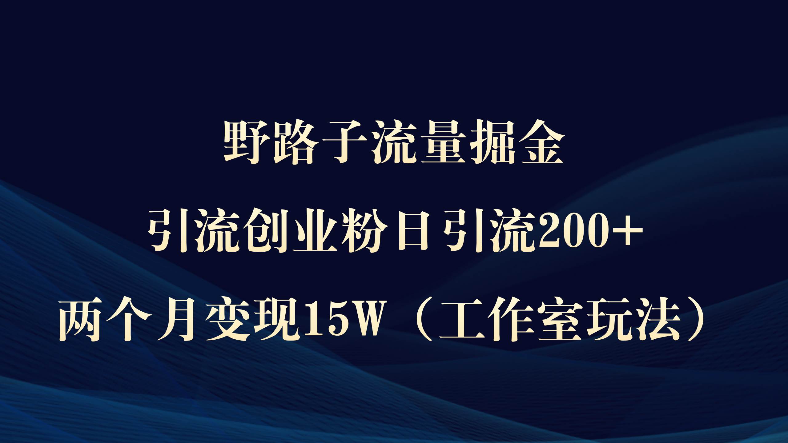 野路子流量掘金，引流创业粉日引流200+，两个月变现15W（工作室玩法））-淘金创客