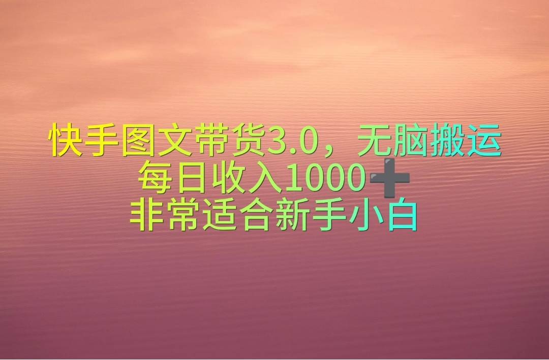快手图文带货3.0，无脑搬运，每日收入1000＋，非常适合新手小白-淘金创客