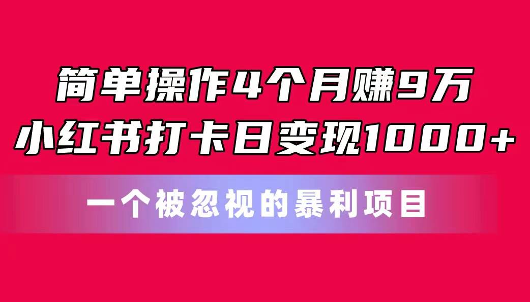 简单操作4个月赚9万！小红书打卡日变现1000+！一个被忽视的暴力项目-淘金创客