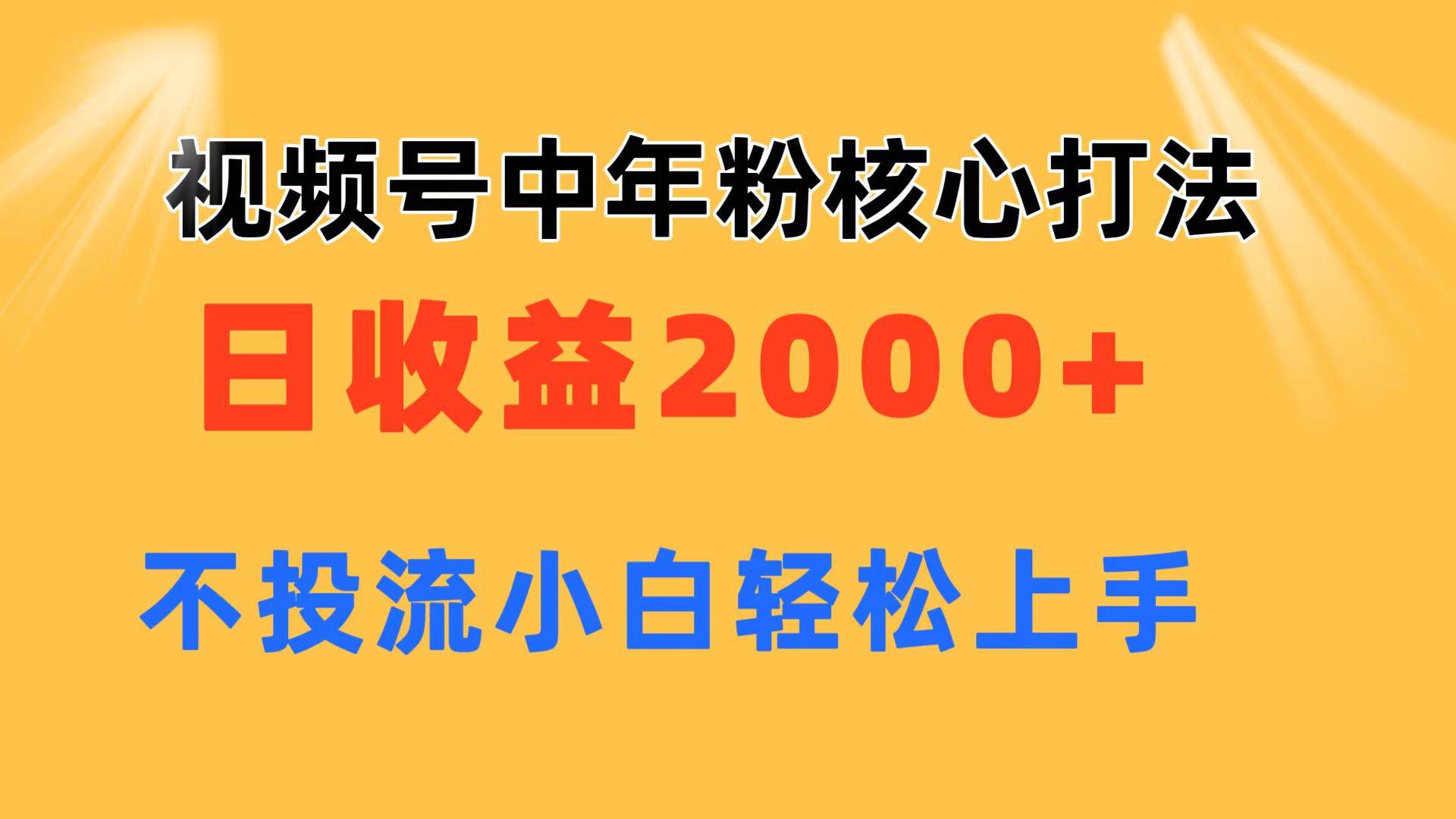 视频号中年粉核心玩法 日收益2000+ 不投流小白轻松上手-淘金创客