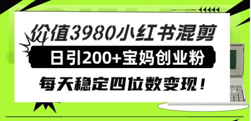 价值3980小红书混剪日引200+宝妈创业粉，每天稳定四位数变现！-淘金创客