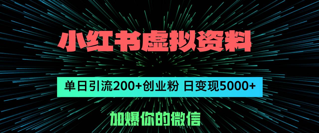 小红书虚拟资料日引流200+创业粉，单日变现5000+-淘金创客