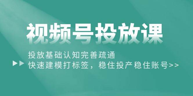 视频号投放课：投放基础认知完善疏通，快速建模打标签，稳住投产稳住账号-淘金创客