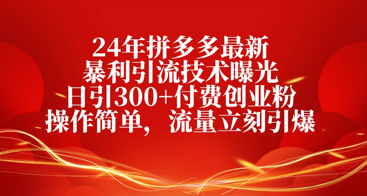 24年拼多多最新暴利引流技术曝光，日引300+付费创业粉，操作简单，流量…-淘金创客