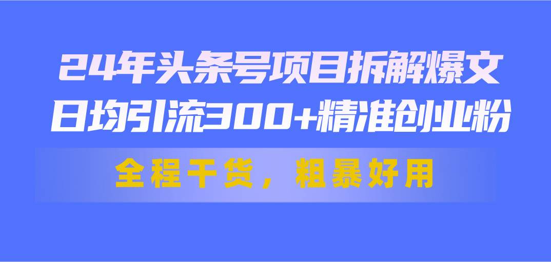 24年头条号项目拆解爆文，日均引流300+精准创业粉，全程干货，粗暴好用-淘金创客