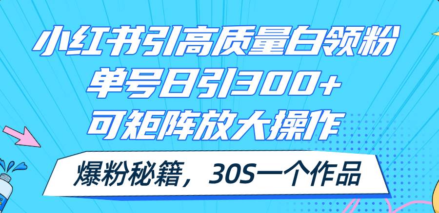 小红书引高质量白领粉，单号日引300+，可放大操作，爆粉秘籍！30s一个作品-淘金创客