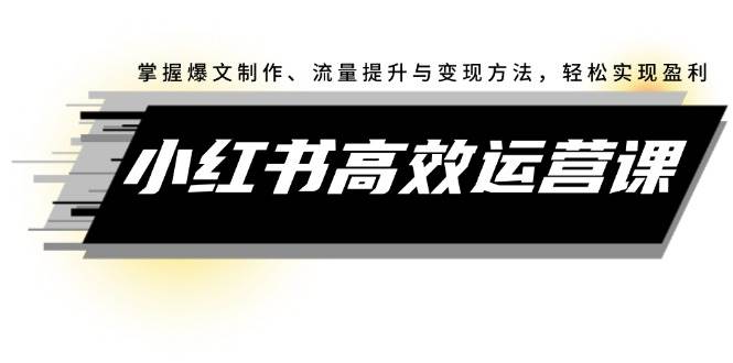 小红书高效运营课：掌握爆文制作、流量提升与变现方法，轻松实现盈利-淘金创客
