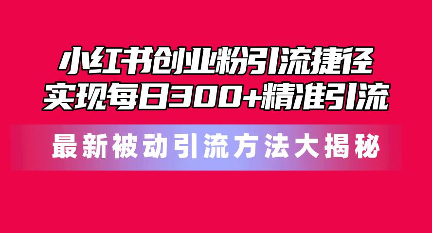 小红书创业粉引流捷径！最新被动引流方法大揭秘，实现每日300+精准引流-淘金创客